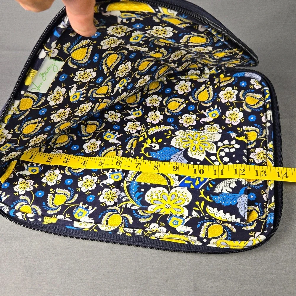 Vera Bradley Laptop Sleeve Elephant Parade Navy Yellow Quilted Zip Padded Case